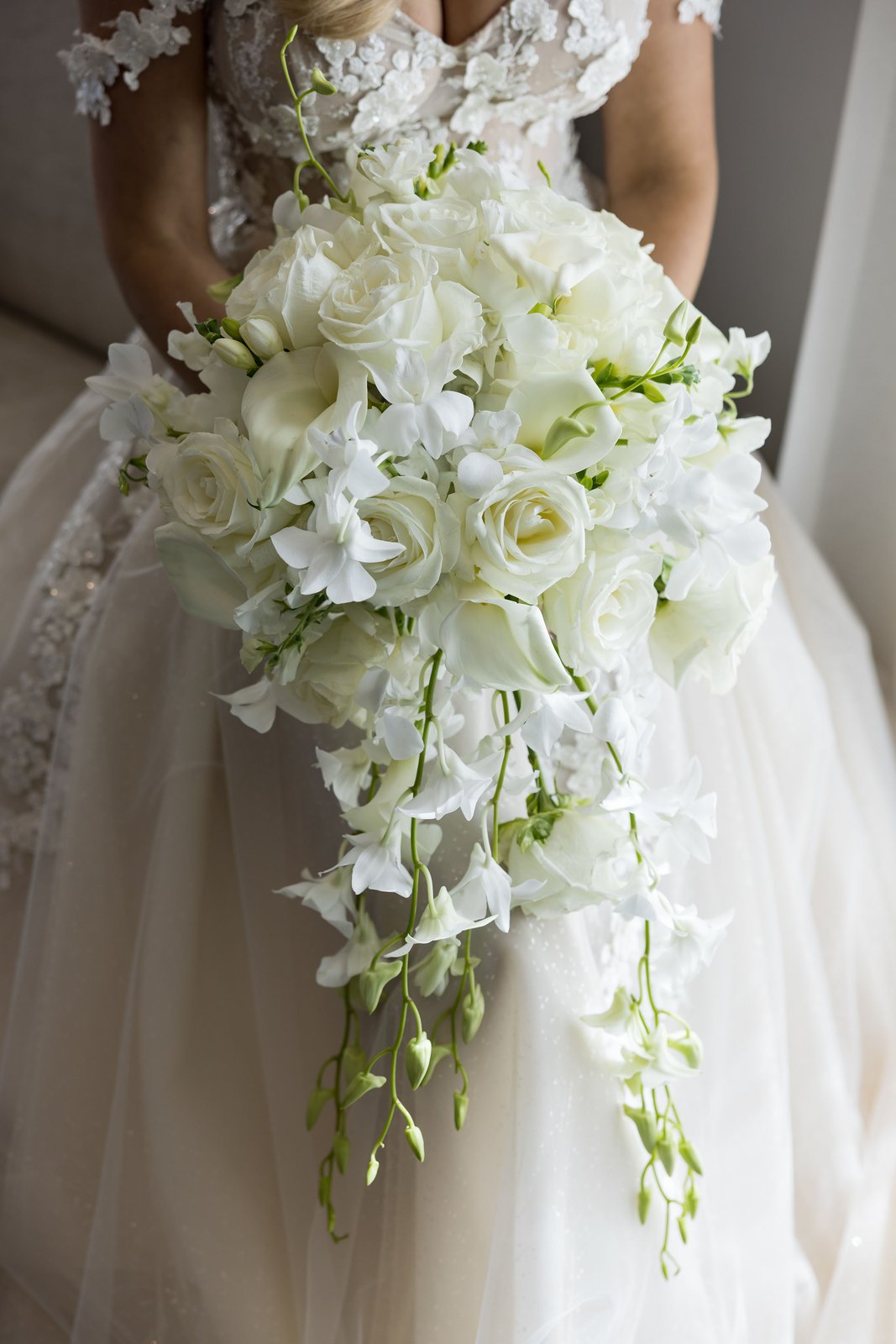 Cascading white bridal bouquet