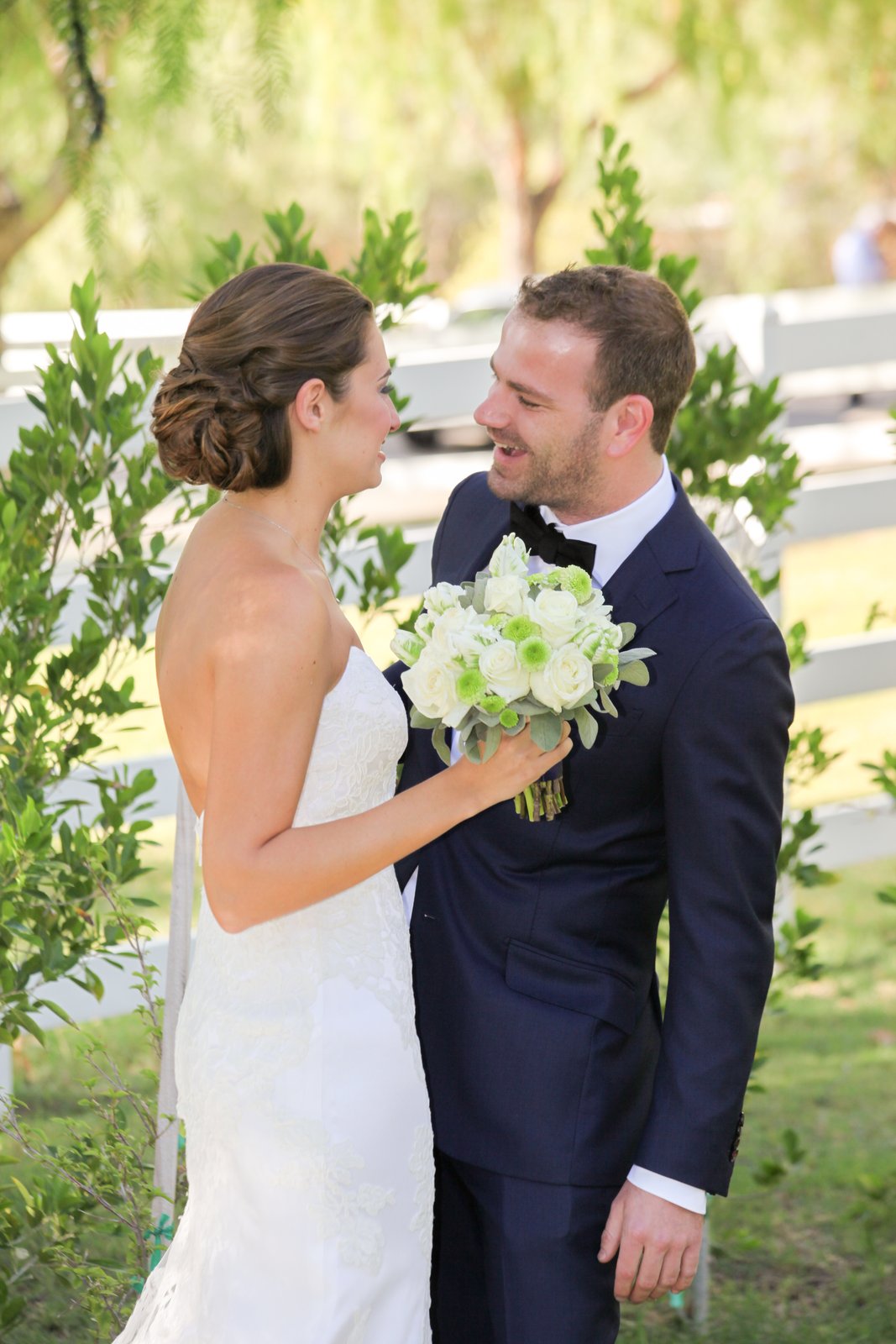 Wedding couple with personal florals