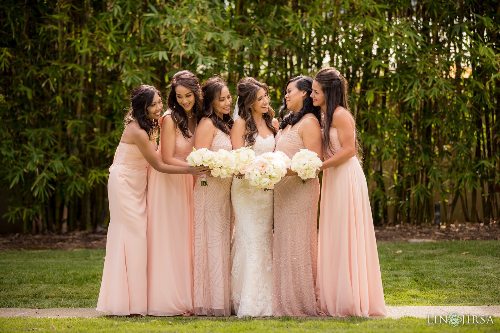 Bridesmaids with garden bouquets